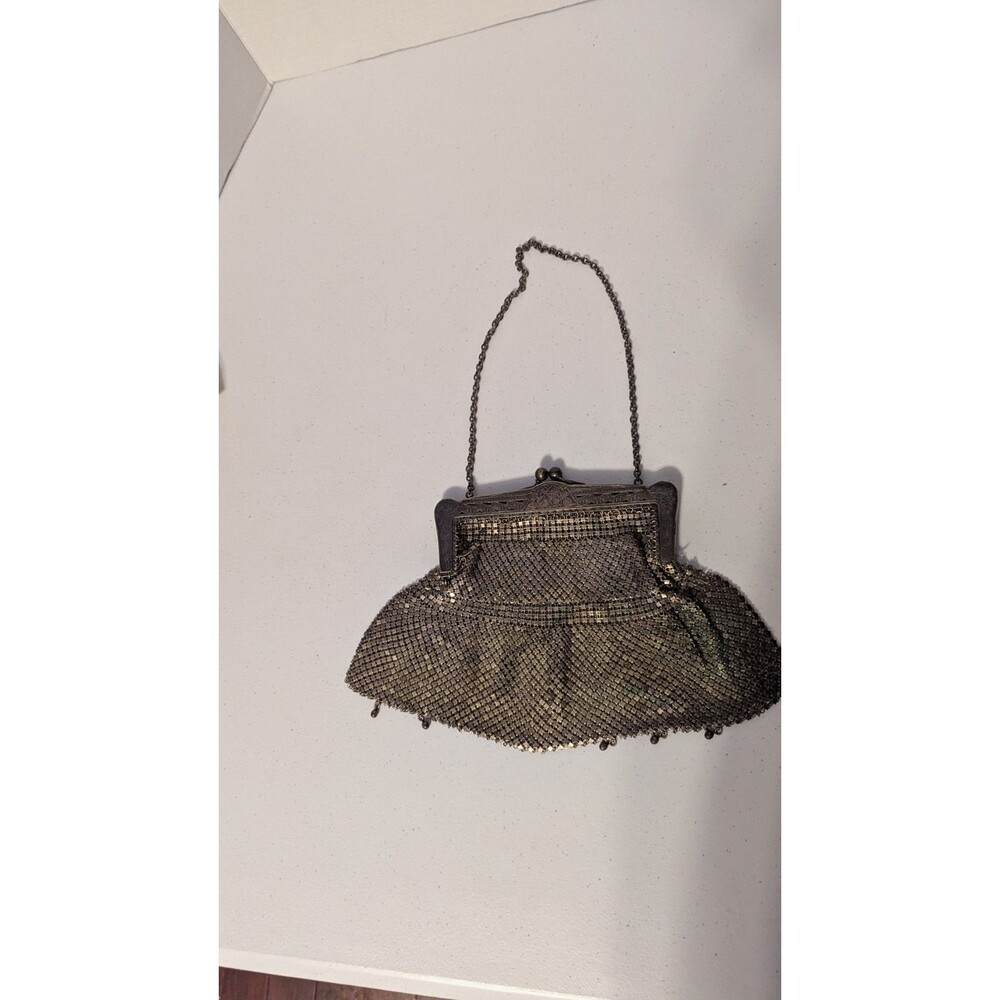 Antique German Silver Mesh Purse Handbag Floral Frame German Made Clasp
